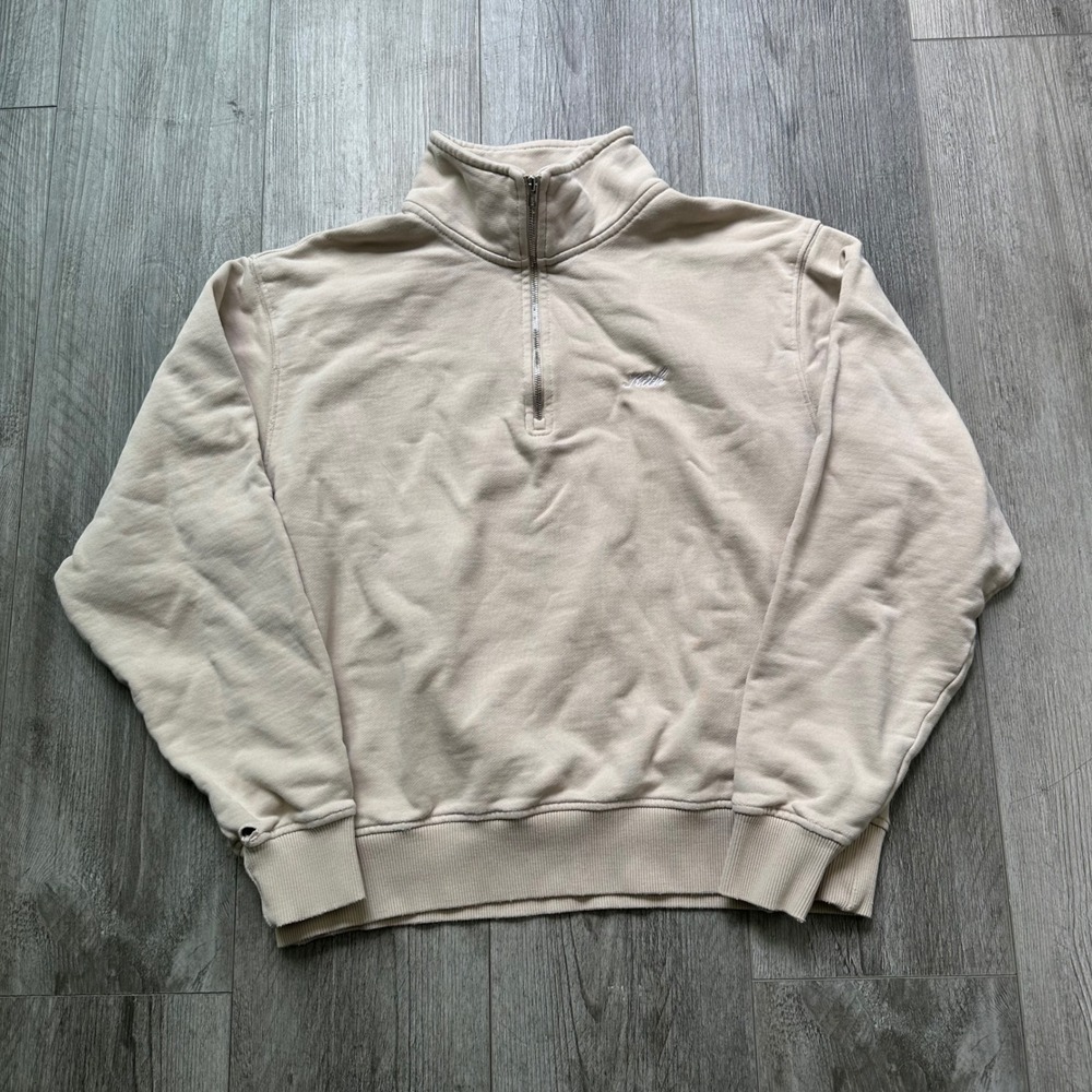 Kith Quarter Zip Pullover Sweatshirt Beige Cream Small mens